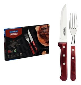 Jogo de Talheres Jumbo Churrasco com Lâminas em Aço Inox e Cabos de Madeira Polywood Vermelho 12 Peças Tramontina