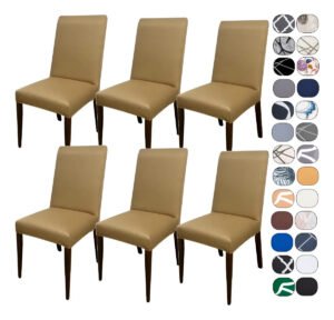Kit 6 Capa Cadeira Jantar Tecido Importado Spandex Mais Resistente Elástico Cor Bege