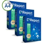 Pacote com 3 Unidades de Resma papel sulfite Report A4 Multifuncional de 500 Folhas de 75g Cor Branco sulfite
