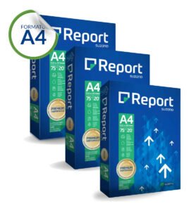 Pacote com 3 Unidades de Resma papel sulfite Report A4 Multifuncional de 500 Folhas de 75g Cor Branco sulfite