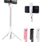 Bastão Pau de selfie Tripé Retrátil Com Controle Bluetooth Celular, Tripé Bastão De Selfie Extensível, Preto, Branco, Rosa