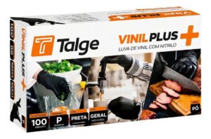 Luva vinil+ Nitrílica Talge Preto Tamanho P Sem Pó Uso Alimentar e Tattoo