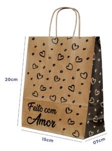 Sacola De Papel Pp 15x20x7cm 50und Feito Com Amor Kraft Monolúcido Com Alça Torcida Embalagem Acesso