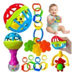 Kit Chocalho Bebe E Mordedores Para Recém Nascido 8 Peças Estímulo Sensorial Brinquedo Educativo diverso