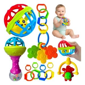 Kit Chocalho Bebe E Mordedores Para Recém Nascido 8 Peças Estímulo Sensorial Brinquedo Educativo diverso