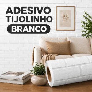 Papel De Parede Adesivo Tijolinho Branco Inglês Autocolante Lavável 3d Vinil para Envelopar Móveis e paredes rolo 10 Metros X 45cm