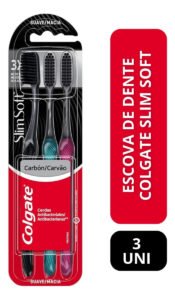 Escova de Dentes Colgate Slim Soft Black Pacote 3 unidades