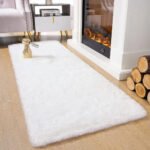 Passadeira Corredor 1,00×0,60 Tapete Super Peludo Beira De Cama Sala Quarto Branco Mageal