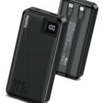 Power Bank Basike 20000mAh Preto, Carga Rápida 22.5W para iPhone e Samsung, Com Cabos Embutidos e Display