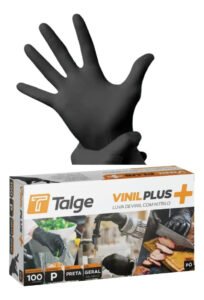 Luva Descartável Vinil Nitrilo Preta Sem Pó Talge Tamanho G C/100