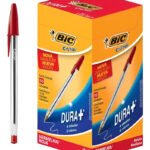 Caneta Esferográfica Bic Cristal 1.0mm Caixa 50 Un Tinta Vermelho Exterior Transparente