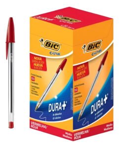 Caneta Esferográfica Bic Cristal 1.0mm Caixa 50 Un Tinta Vermelho Exterior Transparente