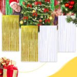 Kit C/ 4un Cortina Metalizada Fitas Para Decoração Cor Dourado E Branco