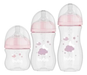 Kit Mamadeiras Buba Anticolica Easy Flow 120/270/330ml 3un Cor Rosa Nuvem