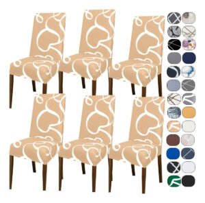 Kit 6 Capa Cadeira Jantar Tecido Importado Spandex Mais Resistente Elástico Cor Coke Creme