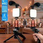 Kit de Gravação Youtuber Tiktoker Video Maker Estabilizador Com Microfone Tripé Led Vlog Profissional Para Celular iPhone/android Luz Led Para Gravação E Fotos Cor Preto – Good Vision