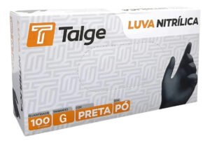 Luvas descartáveis antiderrapantes Talge Luva Nitrílica cor preto tamanho G de nitrila x 100 unidades