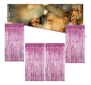 Kit C/ 4un Cortina Metalizada Fitas Para Decoração Franja Cor Rosa