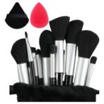 Pincel Maquiagem Kit 13 Peças Profissional Estojo Esponjas Preto