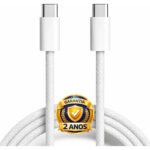Cabo Carregador Dados Turbo Tipo C Duplo Compativel Com Samsung S24 Ultra S23 Fe S22 Plus S21 S20 Motorola Xiaomi LG iPhone 15 16 17 Cor Branco Nylon