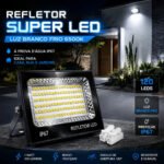 Kit 2 Refletor Super Led 400w Ip67 Holofote Bivolt Prova D’água Branco Frio 6500k Preto