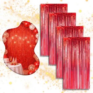 Kit 4 Cortina Metalizada Festa Fita Decoração Painel Franja Vermelho