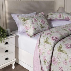 Kit Cobre Leito Colcha Queen 3 Peças Boutis Lisas Dupla Face Porta Travesseiro Aba Americana Victória Rosa