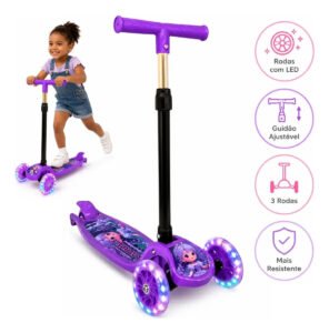 Patinete Infantil 3 Rodas Para Menina Dobrável Ajustável Rodinhas Gel Com Led Atacarejo Kids Roxo