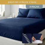 Jogo de Lençol Casal 3 Peças 400 Fios Micropercal Azul-marinho Elástico