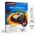 Papel Fotográfico A4 Glossy 180g Masterprint 50 Folhas Brilhante Branco