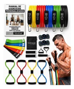 Kit 20 Itens Esportivos Para Treino Em Casa Academia Fitness Funcional Com Elásticos Extensor Puxadores Massageador Faixas Elásticas Mini Band P/ Exercícios Ginástica Fisioterapia Topsand Activewear