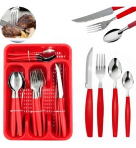 Eps-25p Conjunto Faqueiro 25 Peças Porta Talher Jogo De Talheres Vermelho