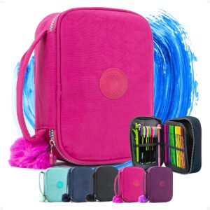 Estojo Box Organizador Escolar Decore Fácil ! com Divisórias para 100 Lápis, Rosa Escuro