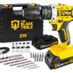 Furadeira E Parafusadeira De Impacto 2 Baterias 2000mah 21v 3/8 Tb-21pkx The Black Tools Com Maleta E Acessorios