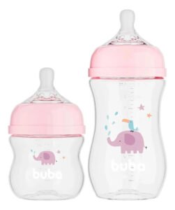 Kit 2 Mamadeiras Buba Easy Flow 120ml E 270ml Elefante Rosa
