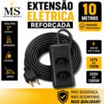 Extensão Elétrica 10 Metros Reforçada 10/20a Obra Profissional Tomada Em Barra MS Eletro Eletrônica