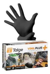 Luva Vinil Nitrilo Preta S Pó 100un Talge Vinilplus Preto Tamanho P