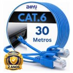 Cabo De Rede Internet 30m 30 Metros Cat6 Azul Crimpado Giga Lan Ethernet Boyu Cell
