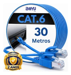 Cabo De Rede Internet 30m 30 Metros Cat6 Azul Crimpado Giga Lan Ethernet Boyu Cell