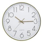 Relógio De Parede 30cm Para Cozinha, Sala – Dourado E Branco
