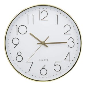 Relógio De Parede 30cm Para Cozinha, Sala – Dourado E Branco
