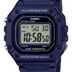 Relógio Casio Digital Youth W-218h, cores variadas: Becris, pulseira azul, moldura azul, fundo cinza/preto