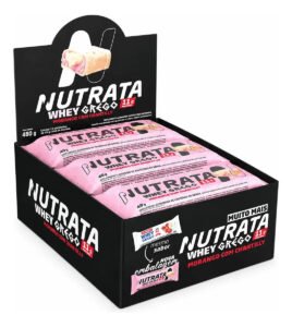 Barra Whey Grego 40g Display com 12 unidades Morango com Chantilly Nutrata