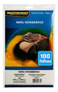 Papel Glossy 180g A4 Fotográfico Branco Masterprint 100 Fls