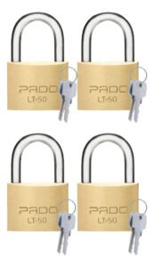 Kit 4 Cadeados Segredos Pado 50mm Latão Mais Chave Cor Dourado