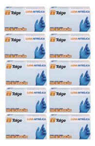Luvas Talge Nitrilicas Azul Antiderrapantes Hipoalergenicas Tamanho G Kit 10×100