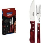 Jogo De Talheres Jumbo Para Churrasco Em Aço Inox Com Cabo Vermelho Polywood 4 Peças Tramontina