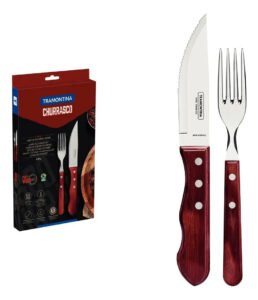 Jogo De Talheres Jumbo Para Churrasco Em Aço Inox Com Cabo Vermelho Polywood 4 Peças Tramontina