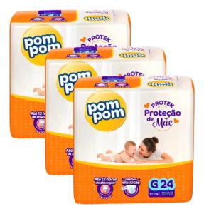 Kit C/3 Pacotes Fraldas Pompom Derma Protek Atacado Tamanho G