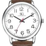 Relógio Masculino Chrowl Prateado Saint Germain Correia De Couro Marrom Caixa Prateada Fundo Branco 40mm Elegante Clássico